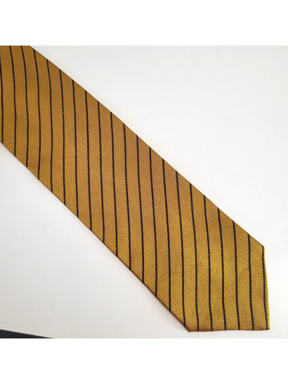 Emporio Armani Men's Silk Tie 3.75" Gold Black Striped Made in Italy Necktie